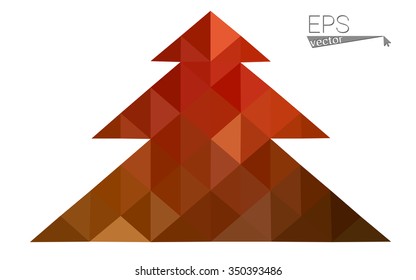 Dark red low polygon style christmas tree vector illustration consisting of triangles . Abstract triangular polygonal origami or crystal design of New Years celebration. Isolated on white background.