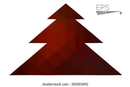 Dark red low polygon style christmas tree vector illustration consisting of triangles . Abstract triangular polygonal origami or crystal design of New Years celebration. Isolated on white background.