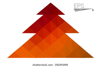 Dark red low polygon style christmas tree vector illustration consisting of triangles . Abstract triangular polygonal origami or crystal design of New Years celebration. Isolated on white background.