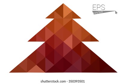 Dark red low polygon style christmas tree vector illustration consisting of triangles . Abstract triangular polygonal origami or crystal design of New Years celebration. Isolated on white background.