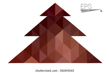 Dark red low polygon style christmas tree vector illustration consisting of triangles . Abstract triangular polygonal origami or crystal design of New Years celebration. Isolated on white background.