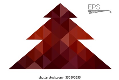 Dark red low polygon style christmas tree vector illustration consisting of triangles . Abstract triangular polygonal origami or crystal design of New Years celebration. Isolated on white background.
