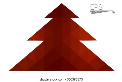 Dark red low polygon style christmas tree vector illustration consisting of triangles . Abstract triangular polygonal origami or crystal design of New Years celebration. Isolated on white background.
