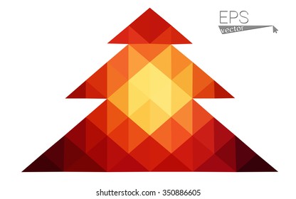 Dark red low polygon style christmas tree vector illustration consisting of triangles . Abstract triangular polygonal origami or crystal design of New Years celebration. Isolated on white background.