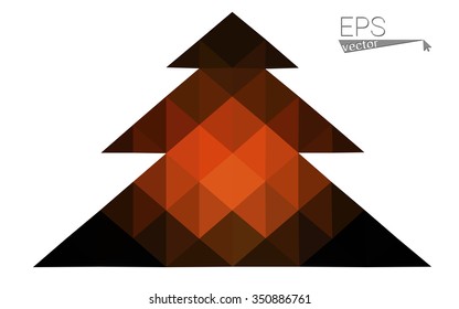 Dark red low polygon style christmas tree vector illustration consisting of triangles . Abstract triangular polygonal origami or crystal design of New Years celebration. Isolated on white background.