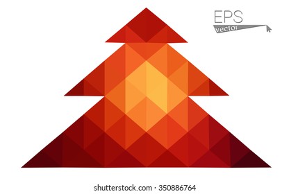 Dark red low polygon style christmas tree vector illustration consisting of triangles . Abstract triangular polygonal origami or crystal design of New Years celebration. Isolated on white background.
