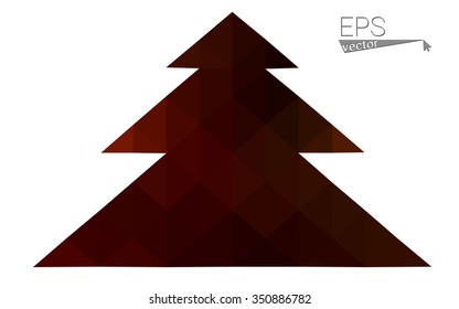Dark red low polygon style christmas tree vector illustration consisting of triangles . Abstract triangular polygonal origami or crystal design of New Years celebration. Isolated on white background.