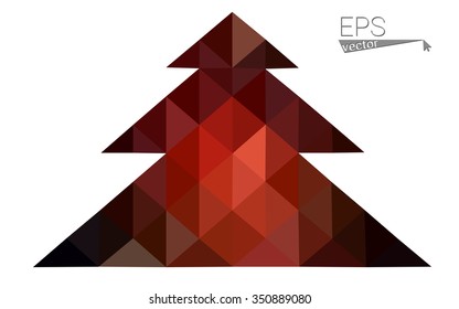 Dark red low polygon style christmas tree vector illustration consisting of triangles . Abstract triangular polygonal origami or crystal design of New Years celebration. Isolated on white background.
