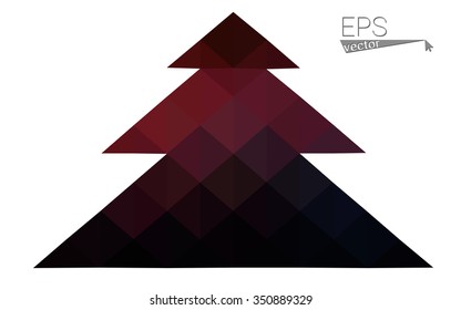 Dark red low polygon style christmas tree vector illustration consisting of triangles . Abstract triangular polygonal origami or crystal design of New Years celebration. Isolated on white background.