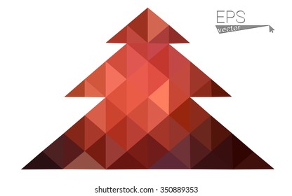 Dark red low polygon style christmas tree vector illustration consisting of triangles . Abstract triangular polygonal origami or crystal design of New Years celebration. Isolated on white background.