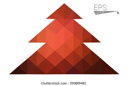 Dark red low polygon style christmas tree vector illustration consisting of triangles . Abstract triangular polygonal origami or crystal design of New Years celebration. Isolated on white background.