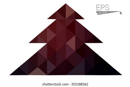 Dark red low polygon style christmas tree vector illustration consisting of triangles . Abstract triangular polygonal origami or crystal design of New Years celebration. Isolated on white background.