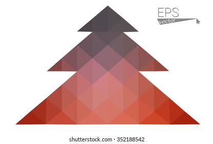 Dark red low polygon style christmas tree vector illustration consisting of triangles . Abstract triangular polygonal origami or crystal design of New Years celebration. Isolated on white background.