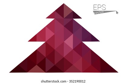 Dark red low polygon style christmas tree vector illustration consisting of triangles . Abstract triangular polygonal origami or crystal design of New Years celebration. Isolated on white background.