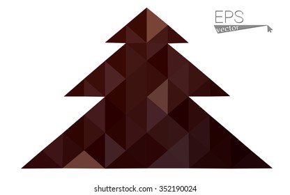 Dark red low polygon style christmas tree vector illustration consisting of triangles . Abstract triangular polygonal origami or crystal design of New Years celebration. Isolated on white background.