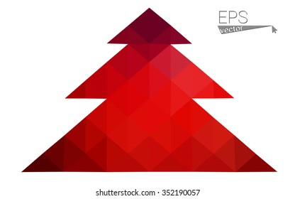 Dark red low polygon style christmas tree vector illustration consisting of triangles . Abstract triangular polygonal origami or crystal design of New Years celebration. Isolated on white background.