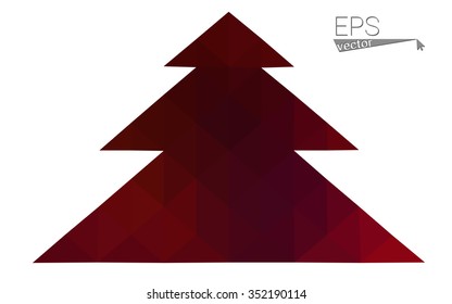 Dark red low polygon style christmas tree vector illustration consisting of triangles . Abstract triangular polygonal origami or crystal design of New Years celebration. Isolated on white background.