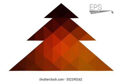 Dark red low polygon style christmas tree vector illustration consisting of triangles . Abstract triangular polygonal origami or crystal design of New Years celebration. Isolated on white background.