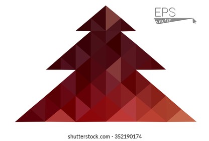 Dark red low polygon style christmas tree vector illustration consisting of triangles . Abstract triangular polygonal origami or crystal design of New Years celebration. Isolated on white background.