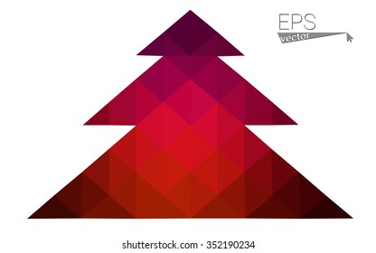 Dark red low polygon style christmas tree vector illustration consisting of triangles . Abstract triangular polygonal origami or crystal design of New Years celebration. Isolated on white background.