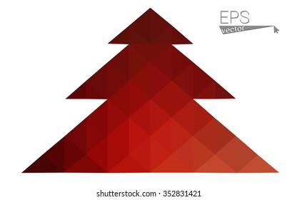 Dark red low polygon style christmas tree vector illustration consisting of triangles. Abstract triangular polygonal origami or crystal design of New Years celebration. Isolated on white background.