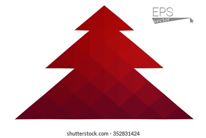 Dark red low polygon style christmas tree vector illustration consisting of triangles. Abstract triangular polygonal origami or crystal design of New Years celebration. Isolated on white background.