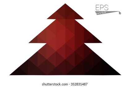 Dark red low polygon style christmas tree vector illustration consisting of triangles. Abstract triangular polygonal origami or crystal design of New Years celebration. Isolated on white background.