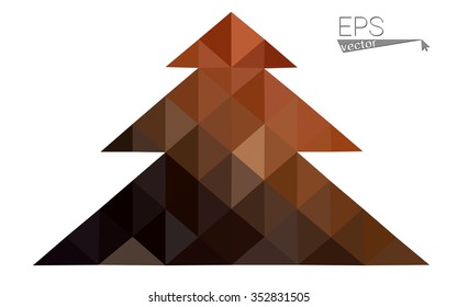 Dark red low polygon style christmas tree vector illustration consisting of triangles. Abstract triangular polygonal origami or crystal design of New Years celebration. Isolated on white background.