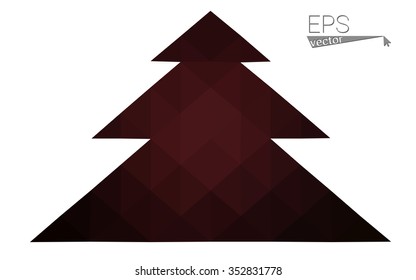 Dark red low polygon style christmas tree vector illustration consisting of triangles. Abstract triangular polygonal origami or crystal design of New Years celebration. Isolated on white background.