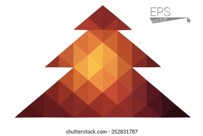 Dark red low polygon style christmas tree vector illustration consisting of triangles. Abstract triangular polygonal origami or crystal design of New Years celebration. Isolated on white background.