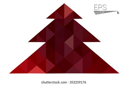 Dark red low polygon style christmas tree vector illustration consisting of triangles . Abstract triangular polygonal origami or crystal design of New Years celebration. Isolated on white background.