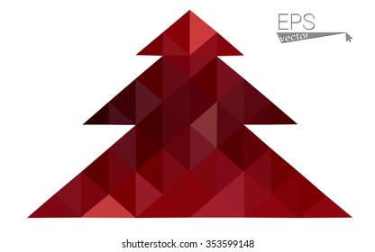 Dark red low polygon style christmas tree vector illustration consisting of triangles . Abstract triangular polygonal origami or crystal design of New Years celebration. Isolated on white background.