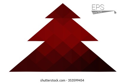 Dark red low polygon style christmas tree vector illustration consisting of triangles . Abstract triangular polygonal origami or crystal design of New Years celebration. Isolated on white background.