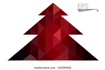 Dark red low polygon style christmas tree vector illustration consisting of triangles . Abstract triangular polygonal origami or crystal design of New Years celebration. Isolated on white background.