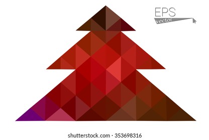 Dark red low polygon style christmas tree vector illustration consisting of triangles . Abstract triangular polygonal origami or crystal design of New Years celebration. Isolated on white background.