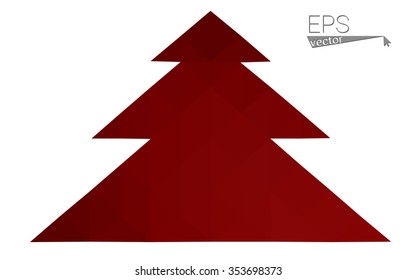 Dark red low polygon style christmas tree vector illustration consisting of triangles . Abstract triangular polygonal origami or crystal design of New Years celebration. Isolated on white background.