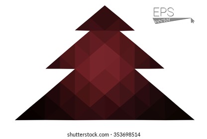 Dark red low polygon style christmas tree vector illustration consisting of triangles . Abstract triangular polygonal origami or crystal design of New Years celebration. Isolated on white background.