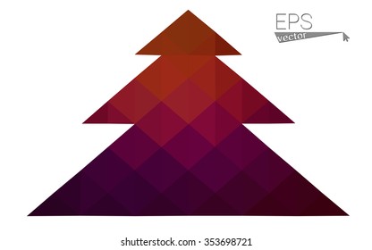 Dark red low polygon style christmas tree vector illustration consisting of triangles . Abstract triangular polygonal origami or crystal design of New Years celebration. Isolated on white background.