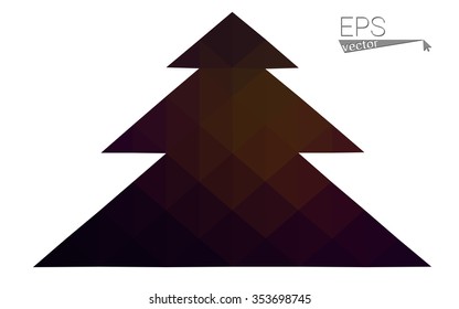 Dark red low polygon style christmas tree vector illustration consisting of triangles . Abstract triangular polygonal origami or crystal design of New Years celebration. Isolated on white background.