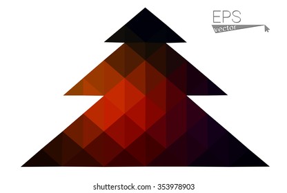 Dark red low polygon style christmas tree vector illustration consisting of triangles . Abstract triangular polygonal origami or crystal design of New Years celebration. Isolated on white background.