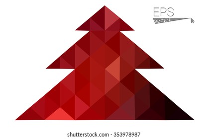 Dark red low polygon style christmas tree vector illustration consisting of triangles . Abstract triangular polygonal origami or crystal design of New Years celebration. Isolated on white background.
