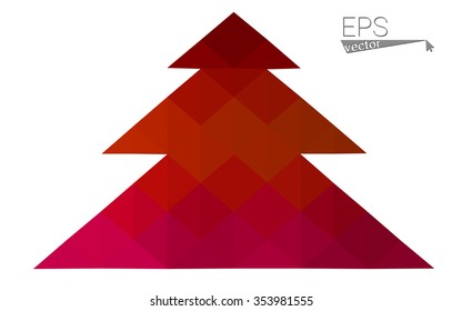 Dark red low polygon style christmas tree vector illustration consisting of triangles . Abstract triangular polygonal origami or crystal design of New Years celebration. Isolated on white background.