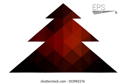 Dark red low polygon style christmas tree vector illustration consisting of triangles . Abstract triangular polygonal origami or crystal design of New Years celebration. Isolated on white background.