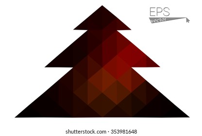 Dark red low polygon style christmas tree vector illustration consisting of triangles . Abstract triangular polygonal origami or crystal design of New Years celebration. Isolated on white background.