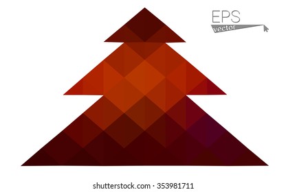 Dark red low polygon style christmas tree vector illustration consisting of triangles . Abstract triangular polygonal origami or crystal design of New Years celebration. Isolated on white background.