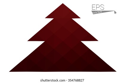 Dark red low polygon style christmas tree vector illustration consisting of triangles . Abstract triangular polygonal origami or crystal design of New Years celebration. Isolated on white background.