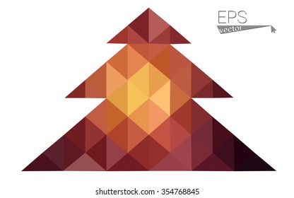 Dark red low polygon style christmas tree vector illustration consisting of triangles . Abstract triangular polygonal origami or crystal design of New Years celebration. Isolated on white background.