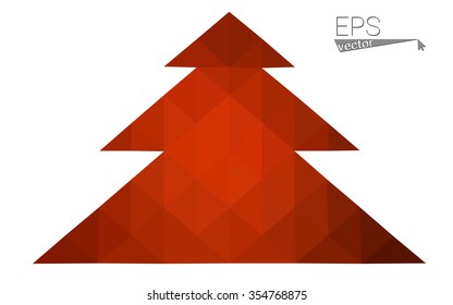 Dark red low polygon style christmas tree vector illustration consisting of triangles . Abstract triangular polygonal origami or crystal design of New Years celebration. Isolated on white background.