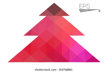 Dark red low polygon style christmas tree vector illustration consisting of triangles . Abstract triangular polygonal origami or crystal design of New Years celebration. Isolated on white background.
