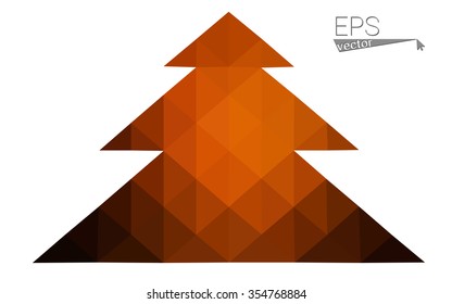 Dark red low polygon style christmas tree vector illustration consisting of triangles . Abstract triangular polygonal origami or crystal design of New Years celebration. Isolated on white background.